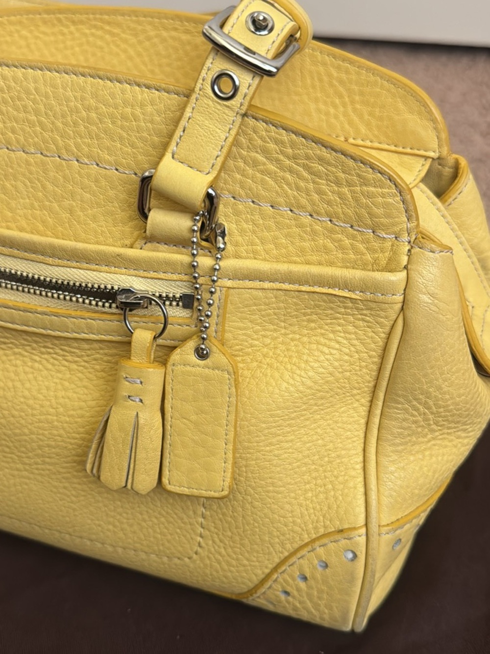 Authentic Coach Yellow Leather Satchel with Silver Hardware - Picture 3 of 10